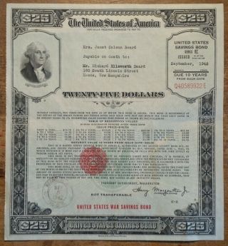 1942 United States War Savings Bond Series E $25 Unredeemed