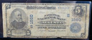 1911 Five Dollar Note National Exchange Bank Augusta,  Ga