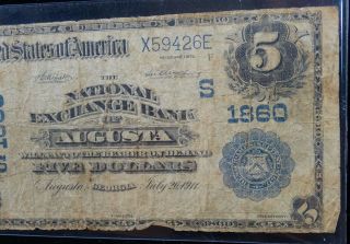 1911 FIVE DOLLAR NOTE NATIONAL EXCHANGE BANK AUGUSTA,  GA 3