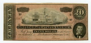 1864 T - 67 $20 The Confederate States Of America Note - Civil War Era