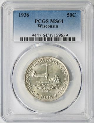 1936 Wisconsin Silver Half Dollar 50c Pcgs Ms64