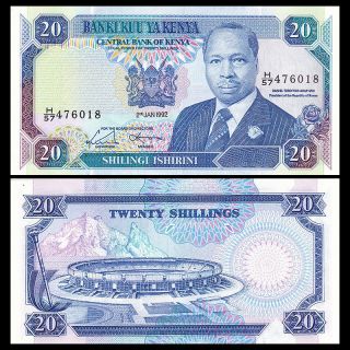 Kenya 20 Shillings,  1992,  P - 25e,  Banknote,  Unc