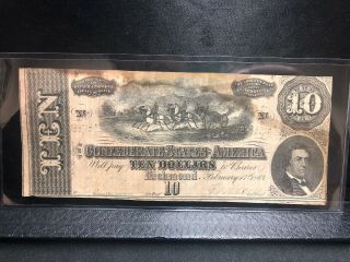 1864 Civil War Confederate Money $10 Ten Dollar Note Bill Richmond