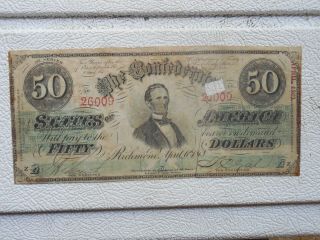 1863 $50 Fifty Dollars Confederate Obsolete Currency Civil War Paper Money Bill