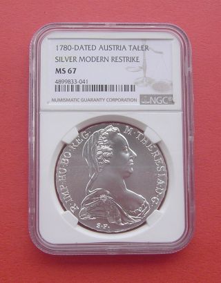Austria 1780 - Dated Maria Theresia 1 Thaler Silver Modern Restrike Coin Ngc Ms67