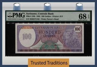 Tt Pk 128b 1985 Suriname Centrale Bank 100 Gulden Pmg 68 Epq Gem Unc