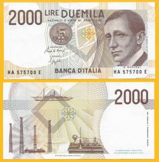 Italy 2000 Lire P - 115 1990 Unc Banknote