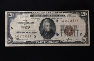 1929 $20 BILL NATIONAL CURRENCY FEDERAL RESERVE BANK OF Chicago Illinois 3