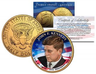Presidential $1 John F Kennedy On 2015 Jfk Half Dollar U.  S.  Coin 24k Gold Plated