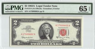 United States 1963a Fr.  1514 Pmg Gem Unc 65 Epq $2 Legal Tender Note (red Seal)