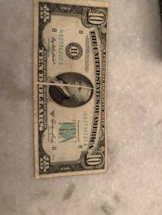 1950 - A $10 Federal Reserve Note With Gutter Fold Misprint/error
