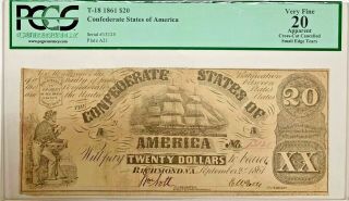 1861 $20 Confederate States Of America Pcgs Vf20 Apparent Cancelled Note