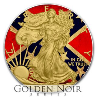 1oz Silver Confederate Flag American Eagle Coin,  Colorized & Gold Gilded,  Box,