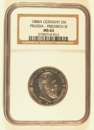 1888 A Prussia 2 Marks Friedrich Iii Ngc Ms63,  Coin