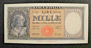 Scarce - 1947 - Italy - 1000 - Lire - Banknote - About - Uncirculated 7/21