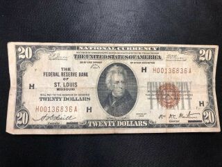 1929 United States $20 The First National Bank In St.  Louis