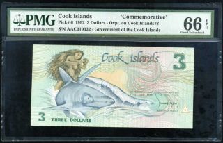 Cook Islands 3 Dollars 1992 P 6 Gem Unc Pmg 66 Epq