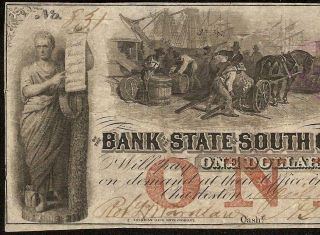 1861 $1 Dollar Charleston South Carolina Bank Note Currency Paper Money Horse