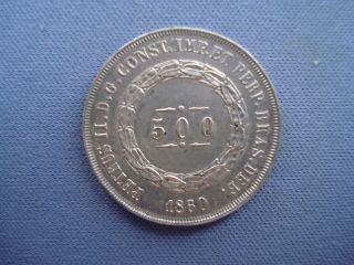 1880 Brazil - 500 Réis - Pedro II - Silver Coin - I4544 5