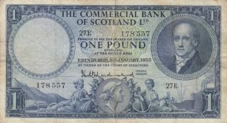 Commercial Bank Of Scotland 1 Pound Edinburgh 1955 P - S336 Ps336 Vf