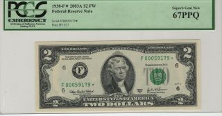 2003 A $2 Federal Reserve Star Note Atlanta Fr.  1938 - F Pcgs C Cu 67 Ppq