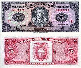 Ecuador 5 Sucres Banknote World Paper Money Unc Currency Pick P113d Sign Variety