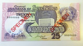 Central Bank Of Seychelles 1989 Nd Issue Specimen 25 Rupees P - 33s Cu/gem Unc