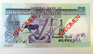 Central Bank of Seychelles 1989 ND Issue Specimen 25 Rupees P - 33s CU/Gem Unc 2