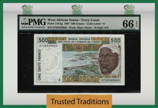 Tt Pk 110ag 1997 West African States / Ivory Coast 500 Francs Pmg 66q Gem Unc
