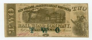 1861 $2 The Orleans,  Jackson & Great Northern Rail Road Co.  - Louisiana Note
