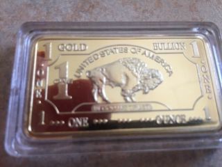 24kt Gold Bullion Bar 1 Troy Ounce,  100 Mills " Classic American Buffalo "