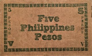 1944 Philippines 5 Pesos Banknote,  Negros Emergency Issue WWII,  P - S674,  VF, 2