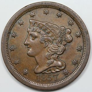 1857 Braided Hair Half Cent,  Xf Detail