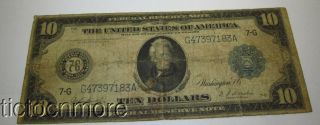 Us 1913 $10 Ten Dollar Bill Federal Reserve Note 7 - G Large Note Chicago Illinois