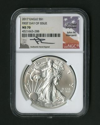 Us Coin 2017 Mercanti Silver Eagle $1 Ngc Ms70 First Day
