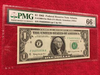 Fr 1900 - Fm Mule 1963 1 Dollar Federal Reserve Note (Atlanta) PMG 66EPQ 3