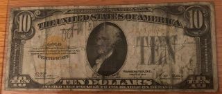 1928 $10 Gold Certificate Ten Dollar Note Fr.  2400 Woods/mellon