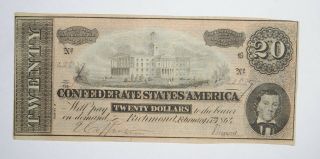 Civil War 1864 $20.  00 Confederate States Horse Blanket Note 750