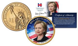 Hillary Clinton For 45th President 2016 Presidential $1 Dollar Golden U.  S.  Coin