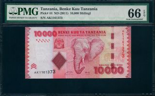 Tanzania 10,  000 10000 Shillings 2011 (2010 - 2015) Elephant P - 44 Pmg 66 Gem Unc