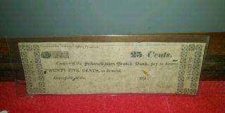 1838 Frederick Town Branch Bank Greenfield Mills 25 Cent Bank Note Bill
