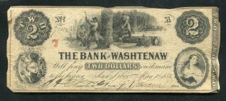 1854 $2 The Bank Of Washtenaw Ann Arbor,  Michigan Obsolete Banknote