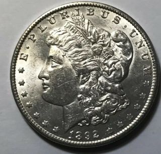 1892 - O Morgan Silver Dollar About Uncirculated Au Coin
