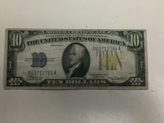 Series 1934a $10 Ten Dollar North Africa Yellow Seal Silver Certificate
