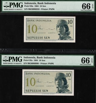 Tt Pk 92a 1964 Indonesia 10 Sen Pmg 66 Epq Set Surviving 0ver 50 Years In Gem
