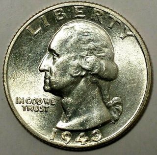1943 - P 25c Washington Quarter 19soc0505 " Bu " 90 Silver 50 Cents For
