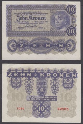Austria 10 Kronen 1922 (au) Crisp Banknote P - 75 Banknote