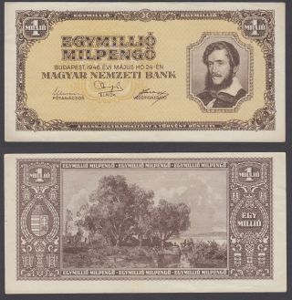 Hungary 1 Million Milpengo 1946 (vf, ) Banknote Km 128