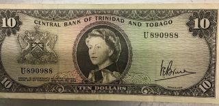 Central Bank Of Trinidad And Tobago 10 Dollar Note 1964 3