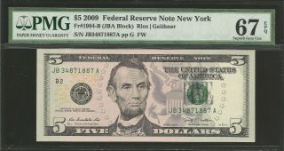 United States,  5 Dollars (2009) Pmg 67 Unc